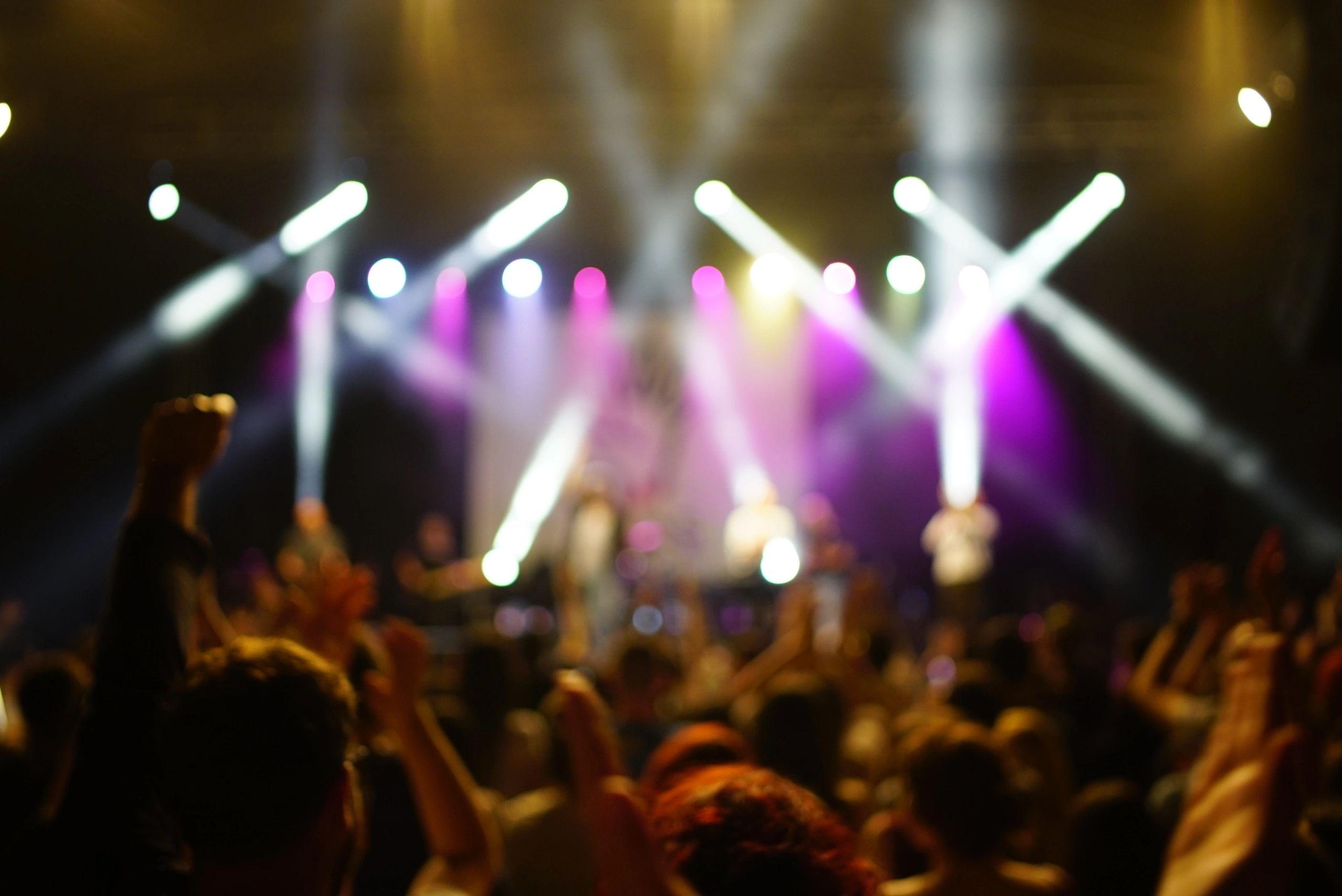Concert crowd silhouette with stage lighting